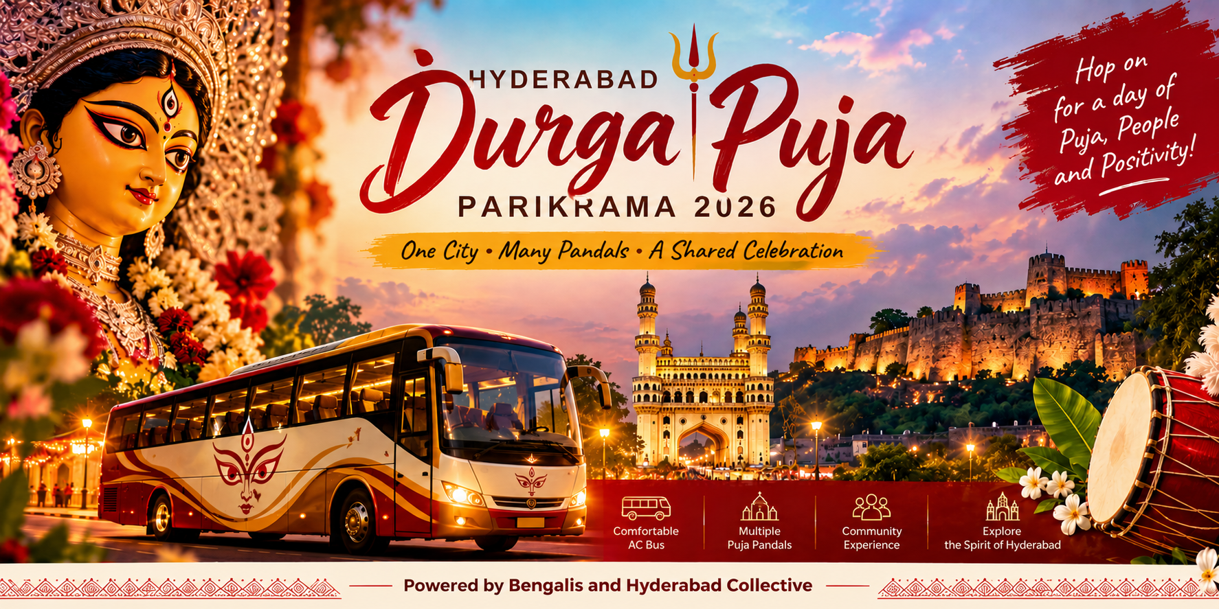 Hyderabad Durga Puja Parikrama 2026 - festival bus tour across Durga Puja pandals in Hyderabad